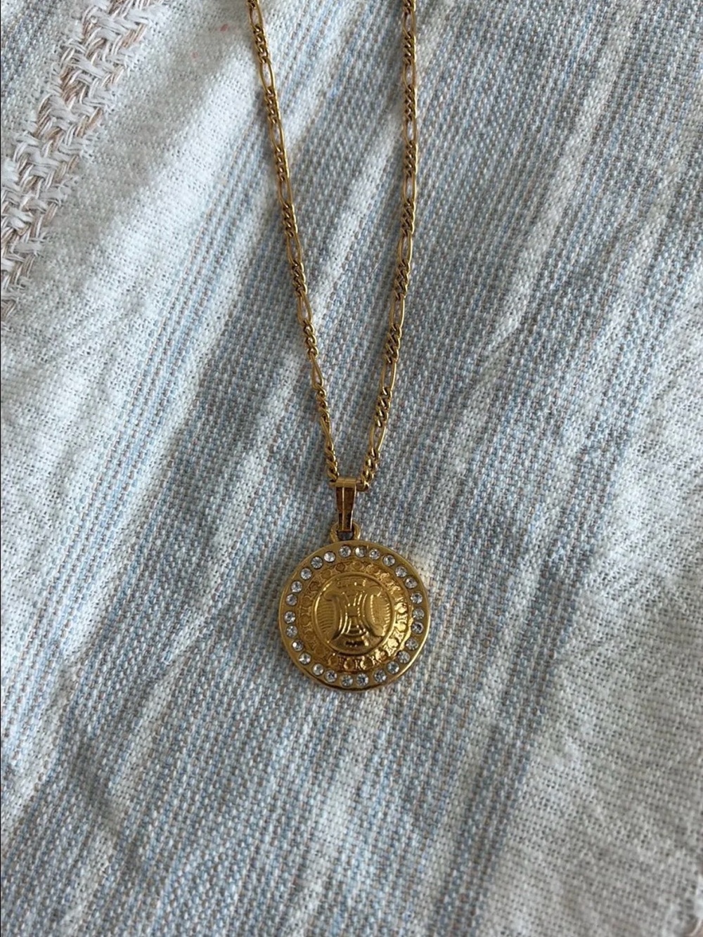 Celine Gold Coin Pendant Necklace with Crystal